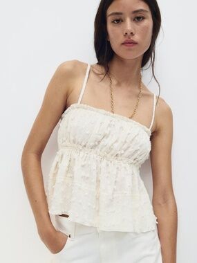 H&M Textured Jersey Top - White Going Out Top S